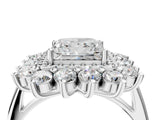 White gold Princess Cut Diamond Floral Double Halo Engagement Ring with Prong Setting_95