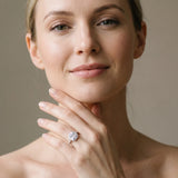 White gold Princess Cut Diamond Floral Halo Engagement Ring with Pavé Band and Four-Prong Setting_4
