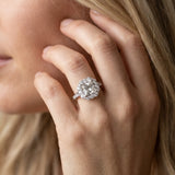 White gold Princess Cut Diamond Floral Halo Engagement Ring with Pavé Band and Four-Prong Setting_5