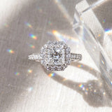 White gold Princess Cut Diamond Floral Halo Engagement Ring with Pavé Band and Four-Prong Setting_6
