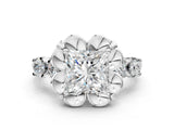 White gold Princess Cut Diamond Floral Halo Engagement Ring with Shared Prong Setting 2