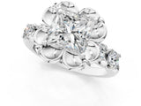 White gold Princess Cut Diamond Floral Halo Engagement Ring with Shared Prong Setting 3