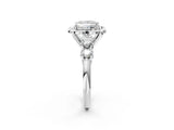 White gold Princess Cut Diamond Floral Halo Engagement Ring with Shared Prong Setting 4