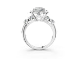 White gold Princess Cut Diamond Floral Halo Engagement Ring with Shared Prong Setting 5
