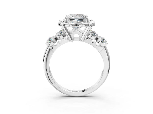 White gold Princess Cut Diamond Floral Halo Engagement Ring with Shared Prong Setting