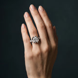 White gold Princess Cut Diamond Floral Halo Engagement Ring with Shared Prong Setting_12