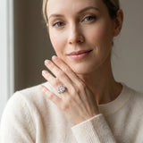 White gold Princess Cut Diamond Floral Halo Engagement Ring with Shared Prong Setting_13