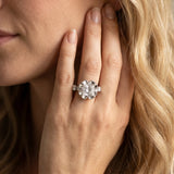 White gold Princess Cut Diamond Floral Halo Engagement Ring with Shared Prong Setting_14