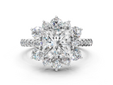 White gold Princess Cut Diamond Floral Halo Pave Band with Prong Setting_37