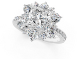 White gold Princess Cut Diamond Floral Halo Pave Band with Prong Setting_38