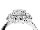 White gold Princess Cut Diamond Floral Halo Pave Band with Prong Setting_41