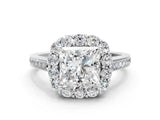 White gold Princess Cut Diamond Floral Halo Ring with Pavé Band and Prong Setting_10