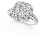 White gold Princess Cut Diamond Floral Halo Ring with Pavé Band and Prong Setting_11