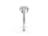 White gold Princess Cut Diamond Floral Halo Ring with Pavé Band and Prong Setting_12