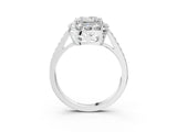 White gold Princess Cut Diamond Floral Halo Ring with Pavé Band and Prong Setting_13