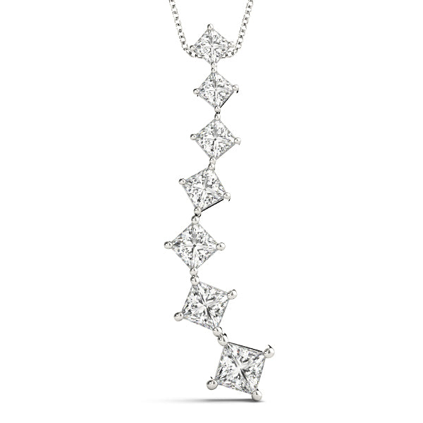 White gold Princess Cut Diamond Graduated Prong Pendant
