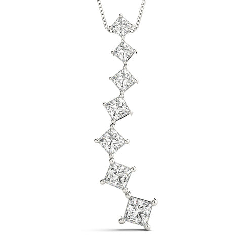 White gold Princess Cut Diamond Graduated Prong Pendant