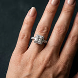 White gold Princess Cut Diamond Halo Engagement Ring with Baguette Accents and Pavé Band_6