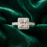 White gold Princess Cut Diamond Halo Engagement Ring with Baguette Accents and Pavé Band_9