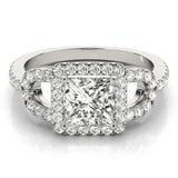 White gold Princess Cut Diamond Halo Engagement Ring with Open Split Pavé Band 1