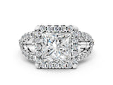 White gold Princess Cut Diamond Halo Engagement Ring with Open Split Pavé Band_14