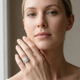 White gold Princess Cut Diamond Halo Engagement Ring with Open Split Pavé Band_26