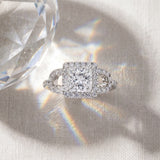 White gold Princess Cut Diamond Halo Engagement Ring with Open Split Pavé Band_28