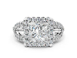 White gold Princess Cut Diamond Halo Engagement Ring with Open Split Pavé Band_38