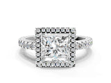 White gold Princess Cut Diamond Halo Engagement Ring with Pavé Band and Prong Setting_27