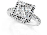 White gold Princess Cut Diamond Halo Engagement Ring with Pavé Band and Prong Setting_28