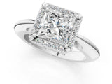 White gold Princess Cut Diamond Halo Engagement Ring with Split Shank and Four-Prong Setting_109