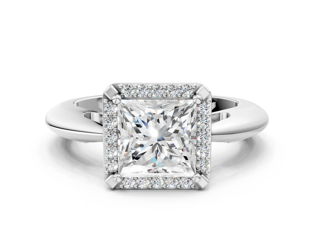 White gold Princess Cut Diamond Halo Engagement Ring with Split Shank and Four-Prong Setting_111
