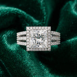White gold Princess Cut Diamond Halo Engagement Ring with Split Shank and Four-Prong Setting_98