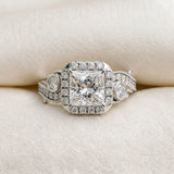 White gold Princess Cut Diamond Halo Ring with Milgrain Pavé Band and Four-Prong Setting_109