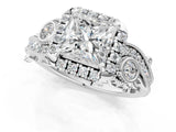 White gold Princess Cut Diamond Halo Ring with Milgrain Pavé Band and Four-Prong Setting_95