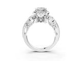 White gold Princess Cut Diamond Halo Ring with Milgrain Pavé Band and Four-Prong Setting_97