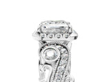 White gold Princess Cut Diamond Halo Ring with Milgrain Pavé Band and Four-Prong Setting_99