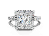 White gold Princess Cut Diamond Halo Ring with Pavé Band and Four-Prong Setting_104