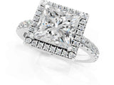 White gold Princess Cut Diamond Halo Ring with Pavé Band and Four-Prong Setting_105