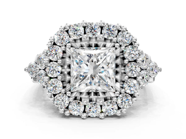 White Gold Princess Cut Halo Crossover Pave Engagement Ring Setting