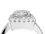 White gold Princess Cut Diamond Halo Ring with Pavé Band and Prong Setting_11