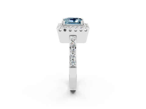 White gold Princess Cut Diamond Halo Ring with Pavé Band and Prong Setting_2
