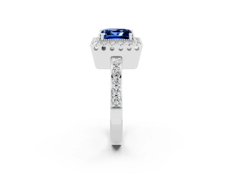 White gold Princess Cut Diamond Halo Ring with Pavé Band and Prong Setting_2