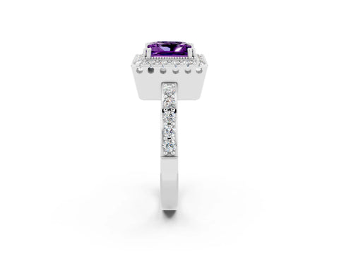 White gold Princess Cut Diamond Halo Ring with Pavé Band and Prong Setting_2