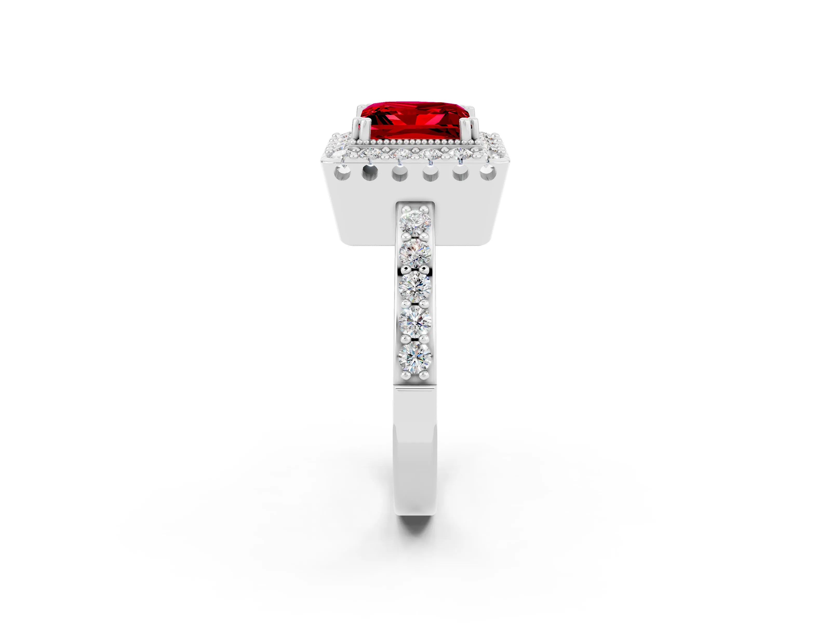 White gold Princess Cut Diamond Halo Ring with Pavé Band and Prong Setting_2