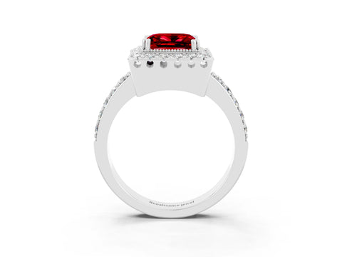 White gold Princess Cut Diamond Halo Ring with Pavé Band and Prong Setting_3