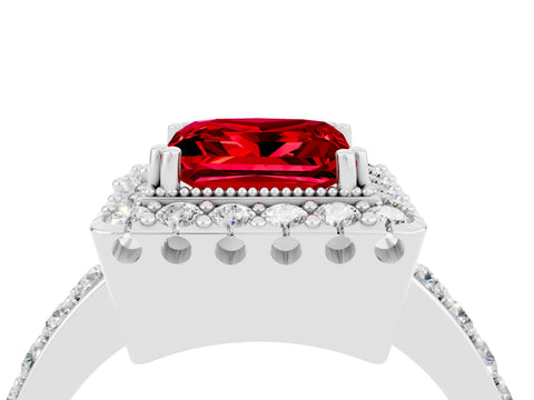 White gold Princess Cut Diamond Halo Ring with Pavé Band and Prong Setting_4