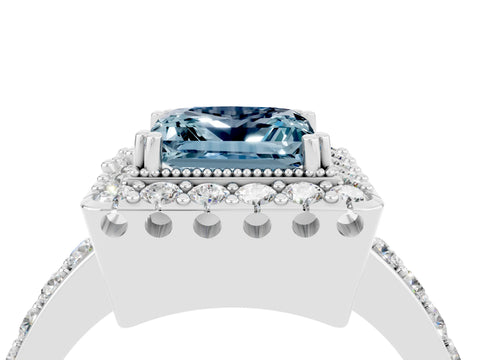 White gold Princess Cut Diamond Halo Ring with Pavé Band and Prong Setting_4