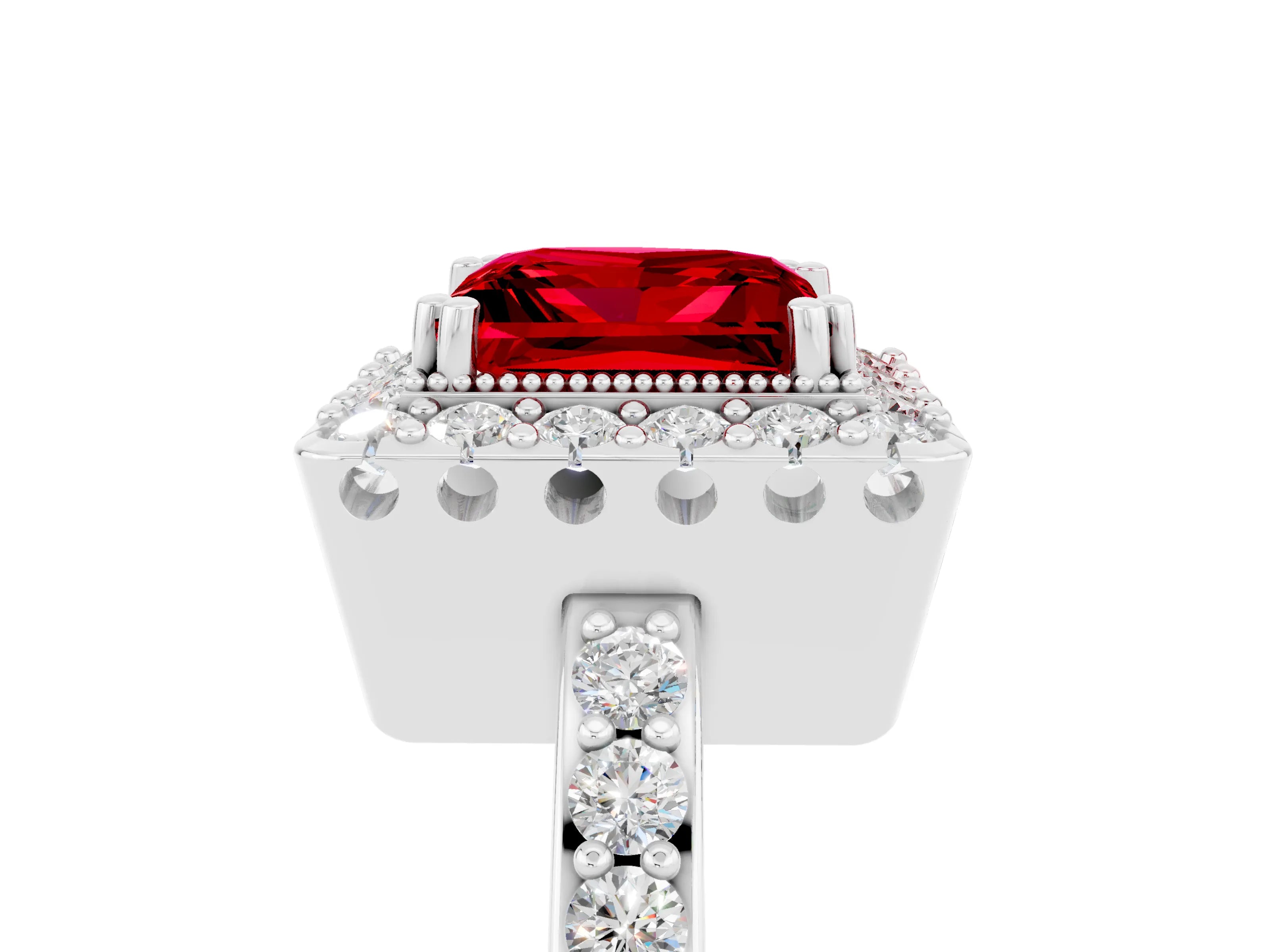 White gold Princess Cut Diamond Halo Ring with Pavé Band and Prong Setting_5