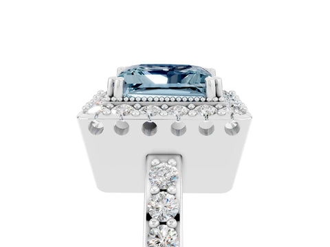 White gold Princess Cut Diamond Halo Ring with Pavé Band and Prong Setting_5